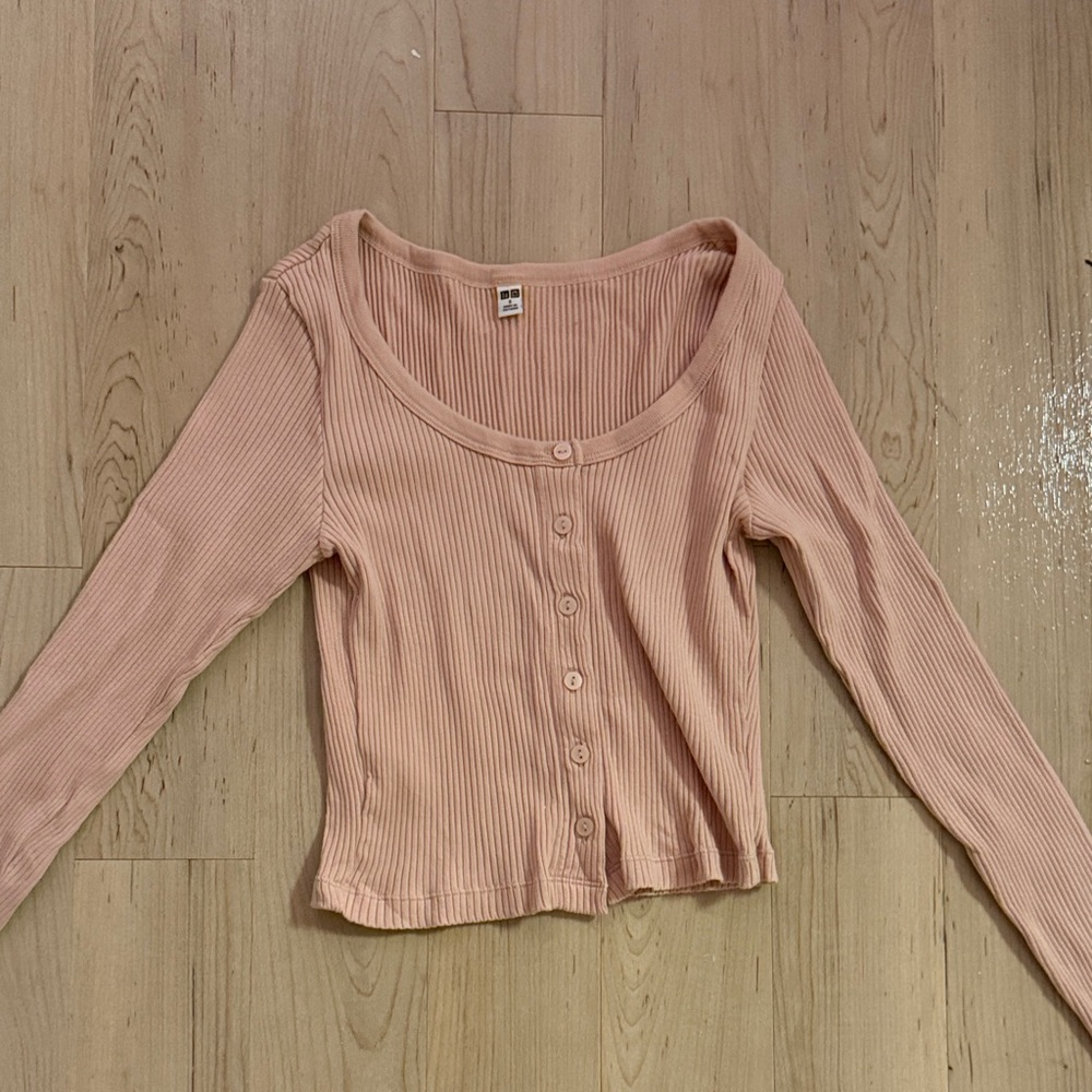 Uniqlo Women's Ribbed Button-Down Shirt - Soft Pink